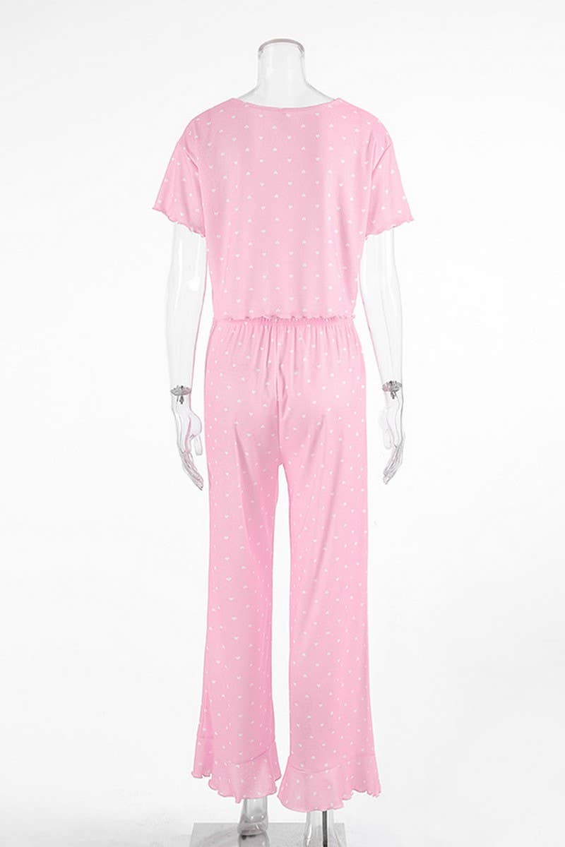 CWSPJ00527_HEART PRINT PAJAMA SET WOMEN SHORT SLEEVE LOUNGEW