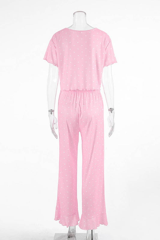 CWSPJ00527_HEART PRINT PAJAMA SET WOMEN SHORT SLEEVE LOUNGEW