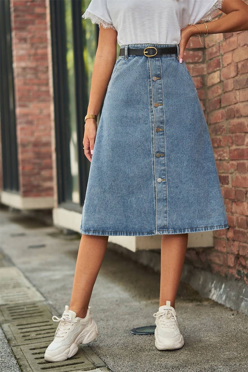 CWJSK00228_WASHED DENIM BUTTON-DOWN SKIRT