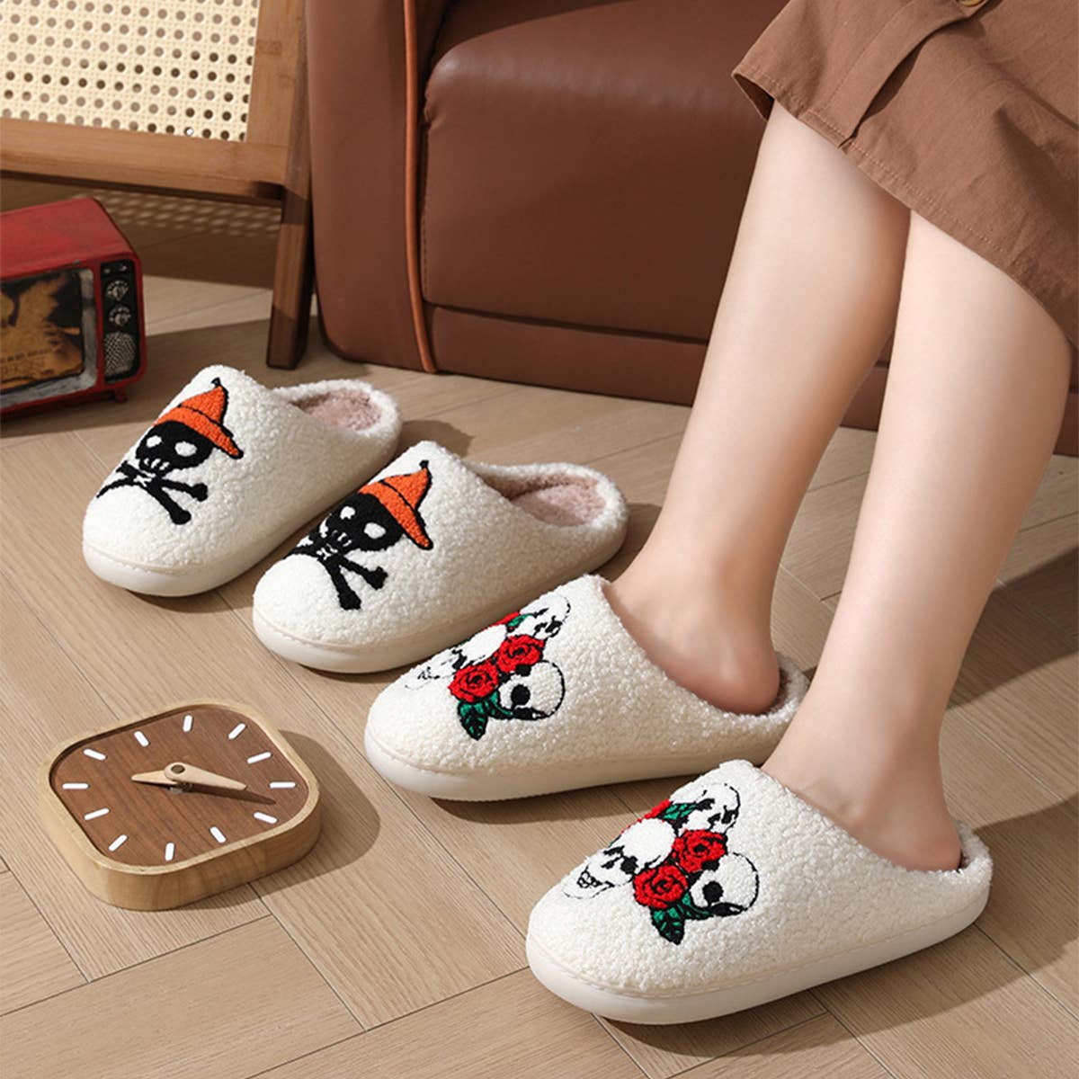 HALLOWEEN CARTOON SKULL PATTERN COTTON SLIPPERS