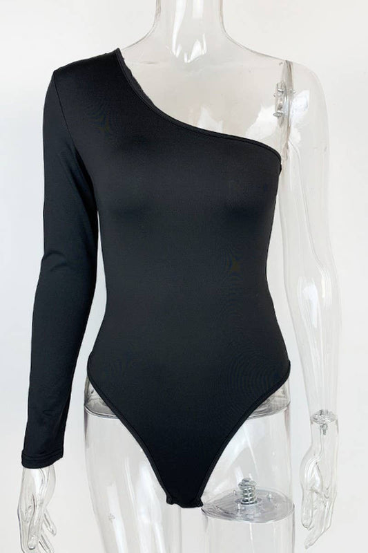CWSJS1375_SEXY ONE SHOULDER LONG SLEEVE BODYSUIT