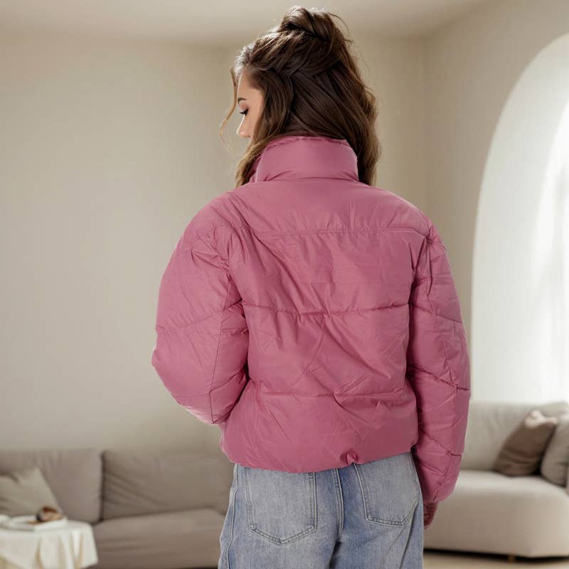 CONTRASTING COLOR ZIPPER STAND-UP COLLAR JACKET