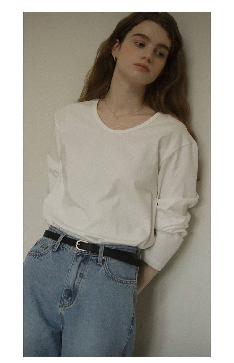 FASHIONABLE COTTON CREW-NECK LONG-SLEEVED TOP