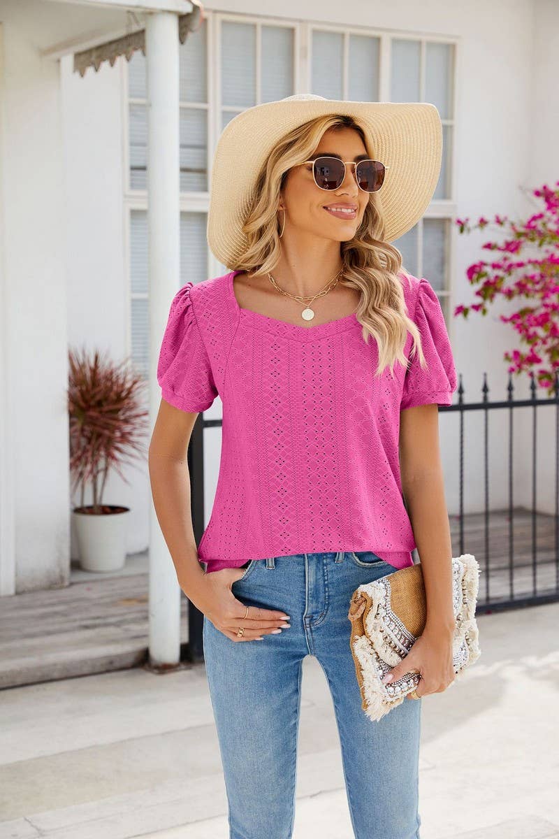 CWTTS0826_Sweetheart Neck Short Sleeve Knit Top