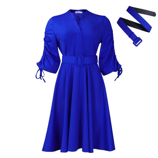 FASHIONABLE AND ELEGANT PLUS SIZE PLEATED DRESS_CWDSD6066