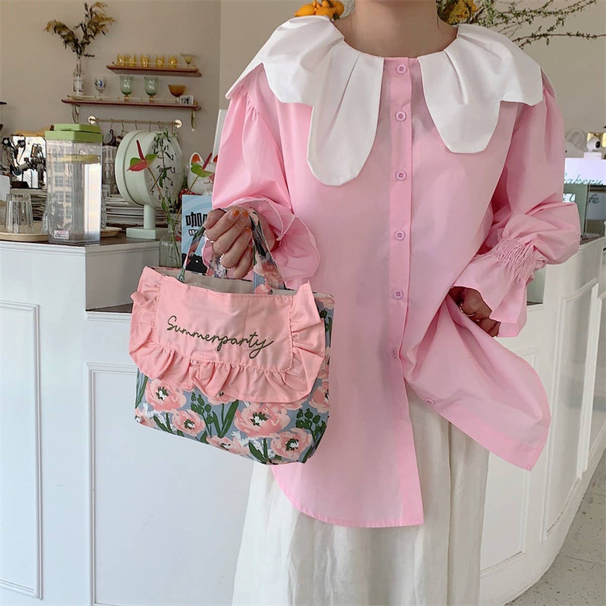 CWAB5819_SWEET RUFFLED FRESH EMBROIDERED CANVAS HANDBAG