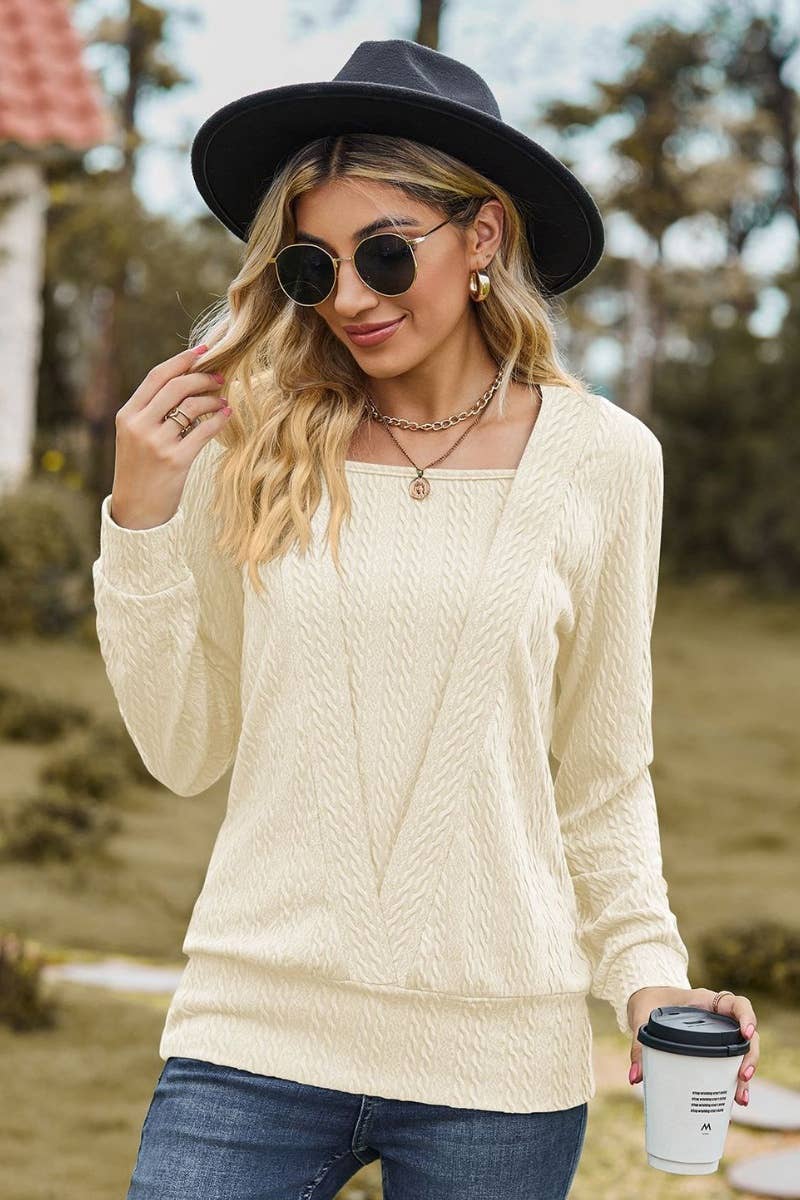 CWTBLL2797_WINTER SQUARE COLLAR LONG SLEEVE LOOSE TOP