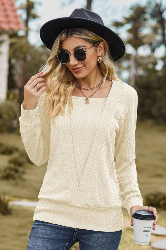 CWTBLL2797_WINTER SQUARE COLLAR LONG SLEEVE LOOSE TOP