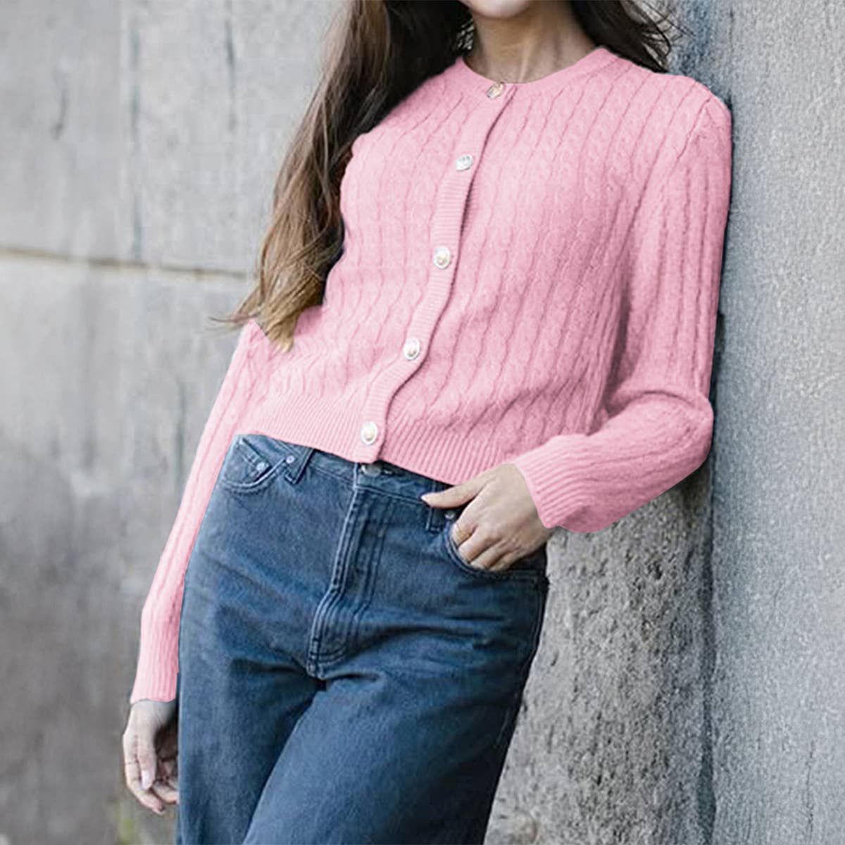 Casual solid-color single-breasted cardigan