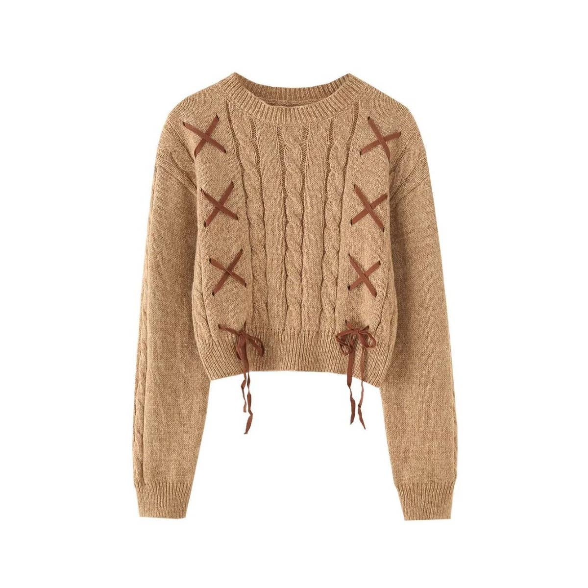 DESIGN SENSE TWIST COLOR CONTRAST STRAP SWEATER