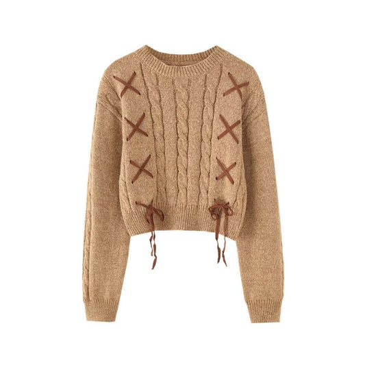 DESIGN SENSE TWIST COLOR CONTRAST STRAP SWEATER