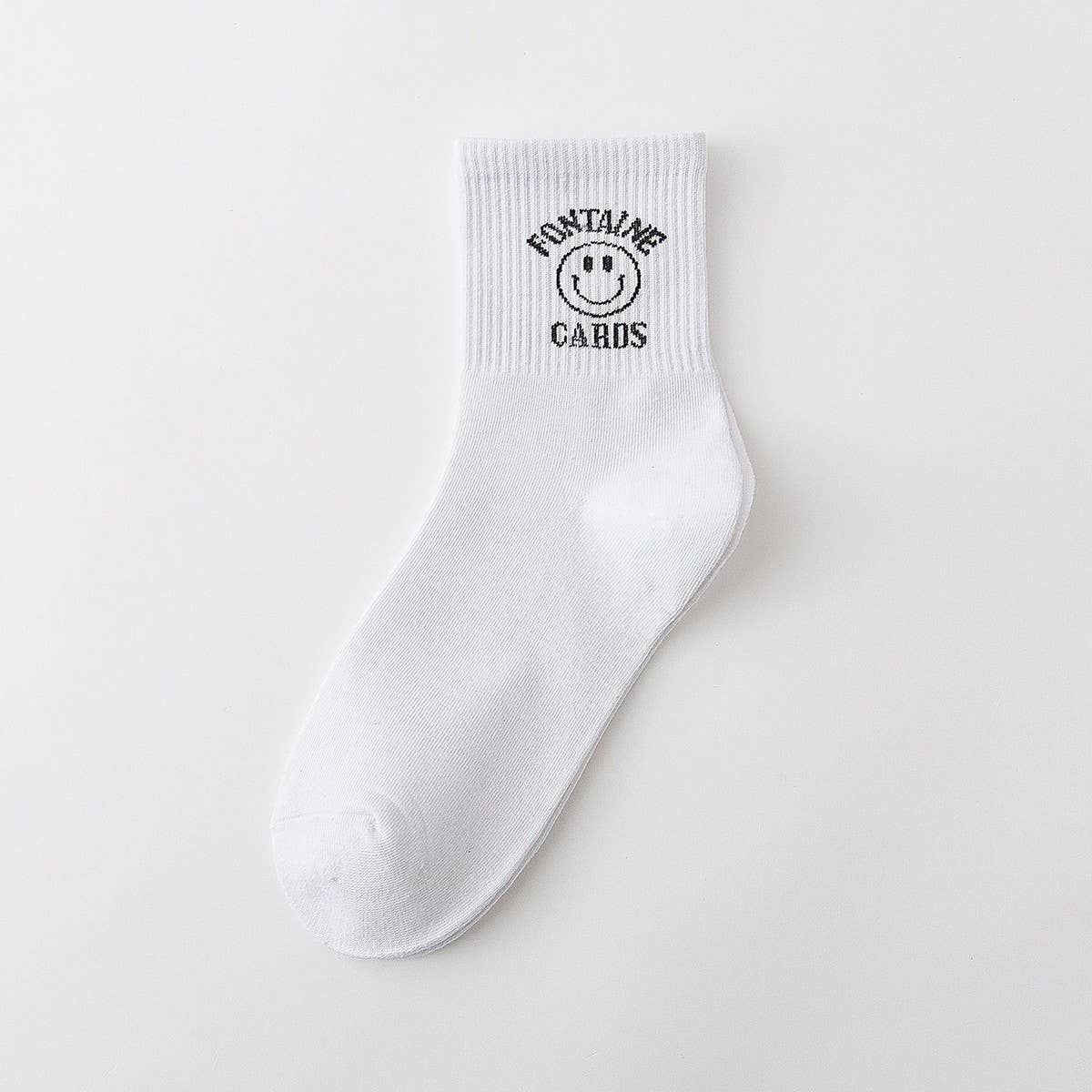 CARTOON BLACK AND WHITE SMILING FACE WOMEN'S SOCKS_CWMS1415