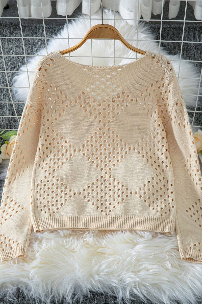 CWOSWL6870_CHIC OFF SHOULDER HOLLOW OUT KNIT SWEATER