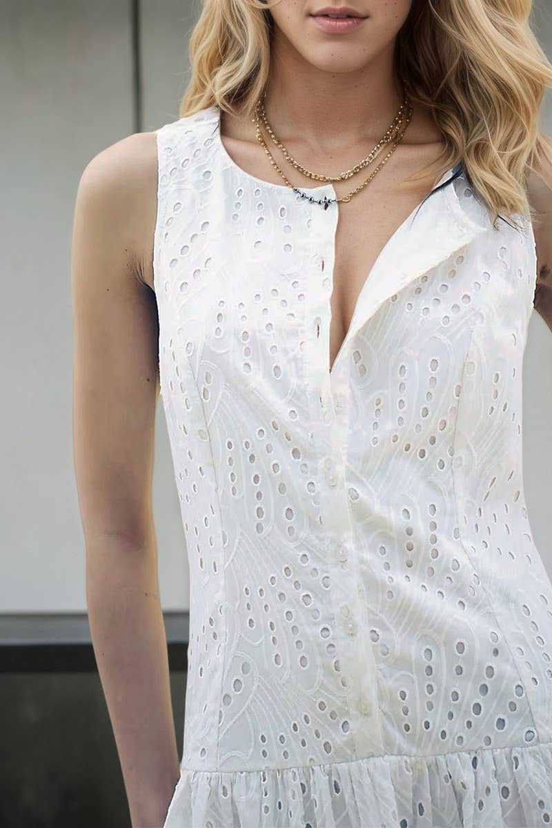 CWDSD8863_SLEEVELESS SLIM FIT BUTTON-DOWN MINI DRESS