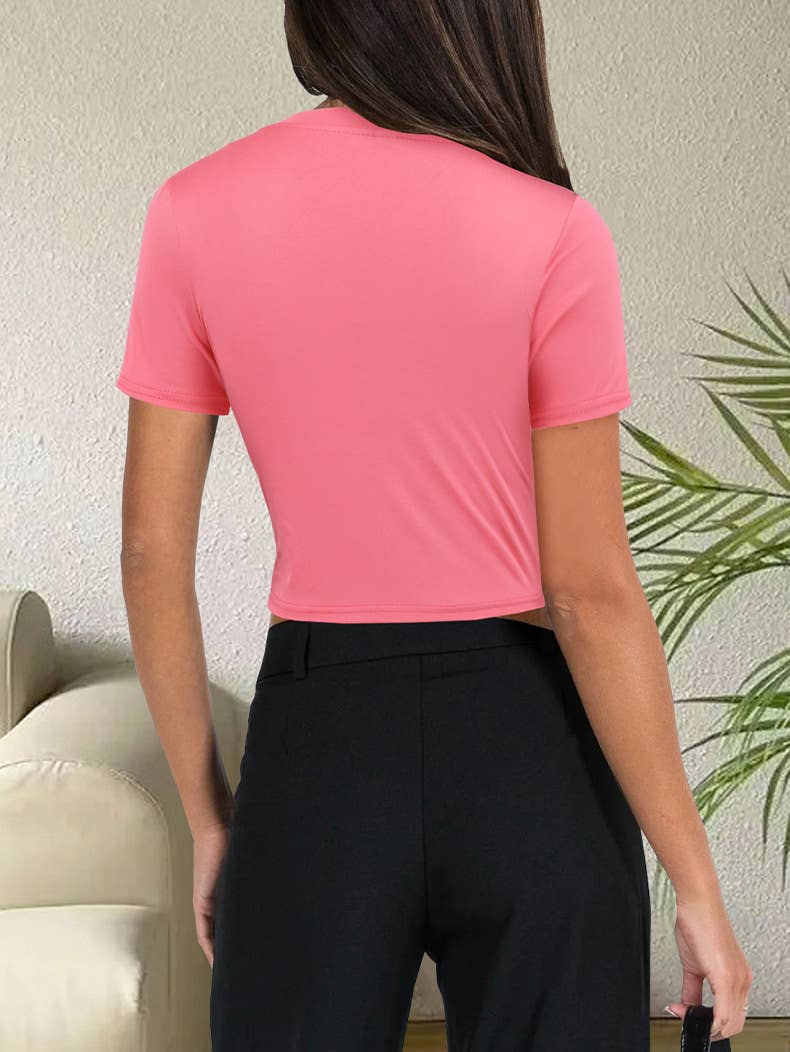 Casual Slim Fit Cropped Knit Solid Color T-Shirt