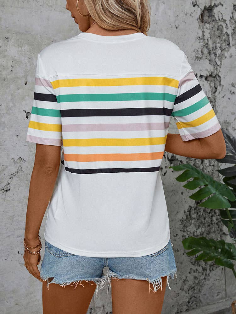 COLORFUL STRIPED SHORT-SLEEVED T-SHIRT