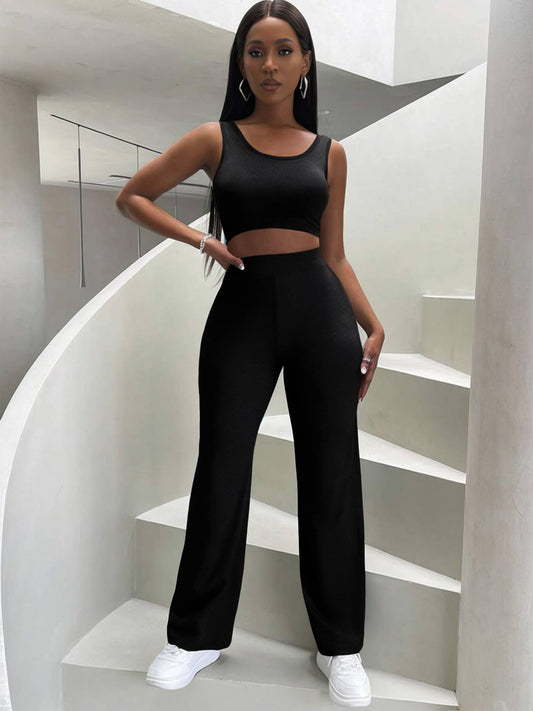 Casual fashion crop vest pants two-piece set
