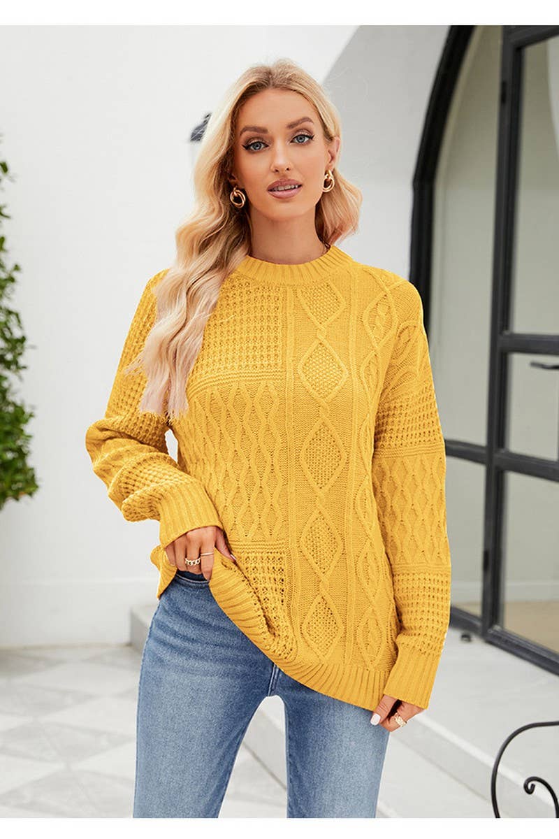 CWOSWL2703_CABLE-KNOT CASUAL SOLID COLOR CREW NECK SWEATER