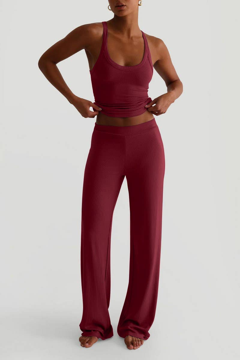 CWSTB00442_SPORTS YOGA TANK TOP & WIDE LEG PANTS SET