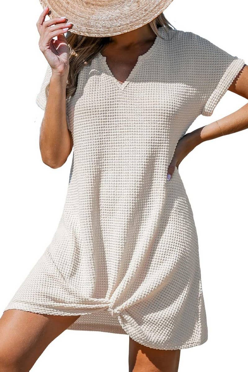 CWDSD8698_TWIST FRONT V-NECK BEACH COVER-UP DRESS