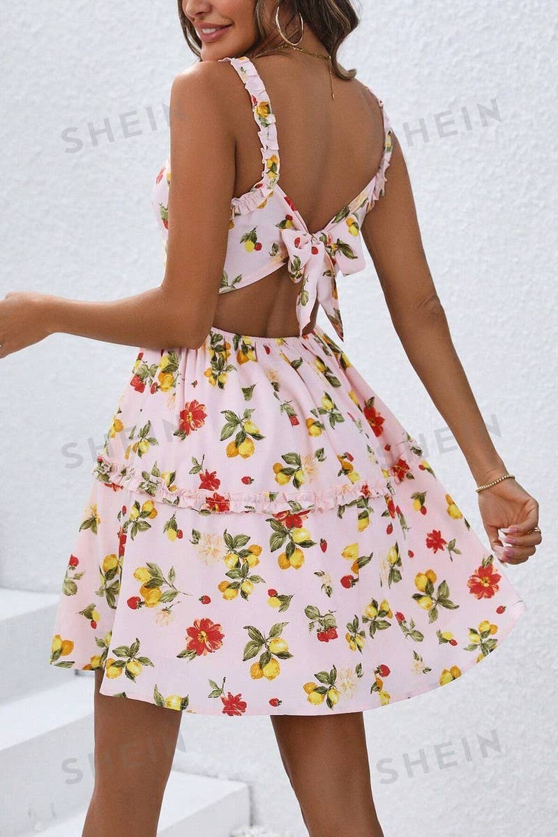CWDHL0983_SPRING AND SUMMER HALTER BACK BOW DRESS