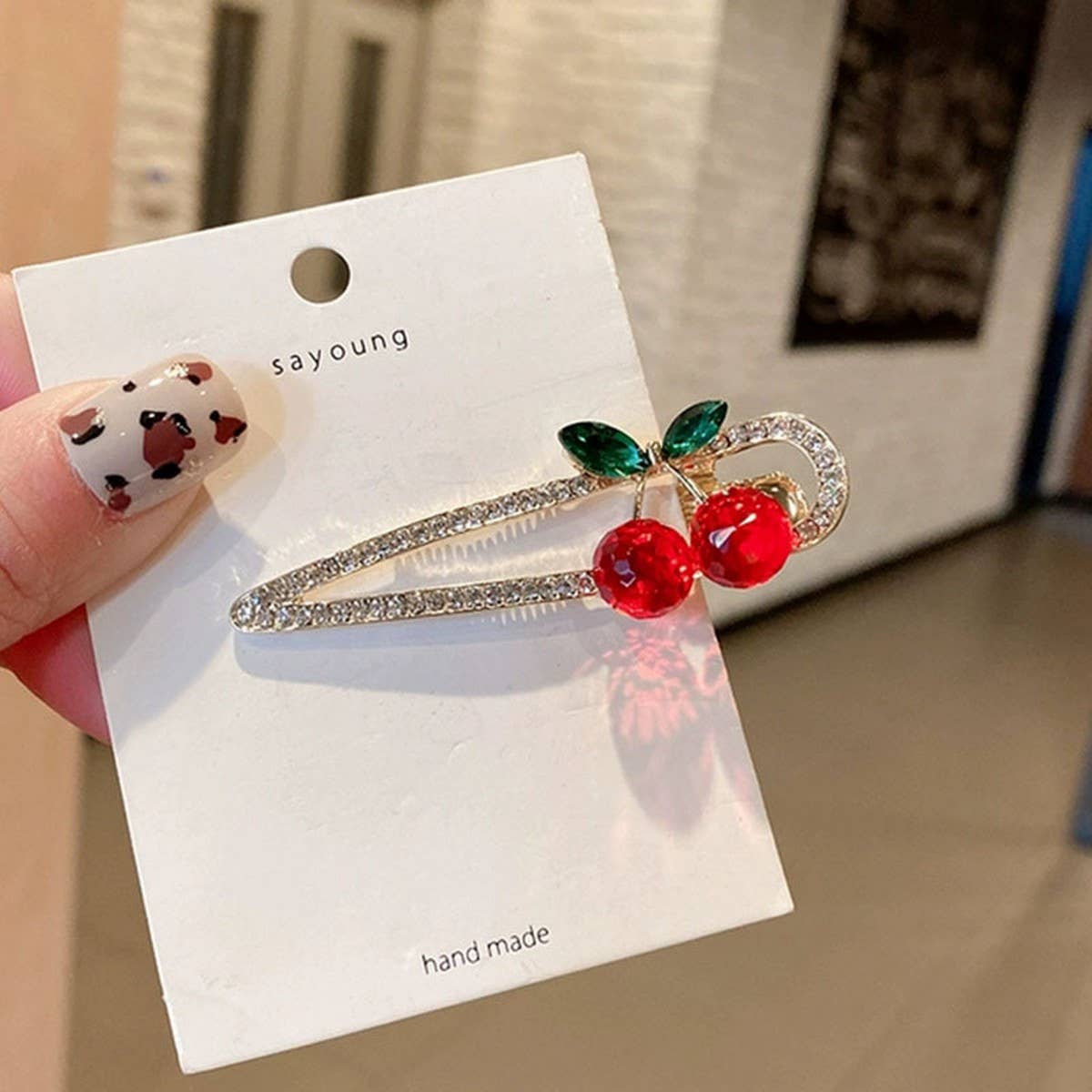 Cherry Pearl Duckbill Hair Clip,Sparkly Side Clip_CWAHA4773