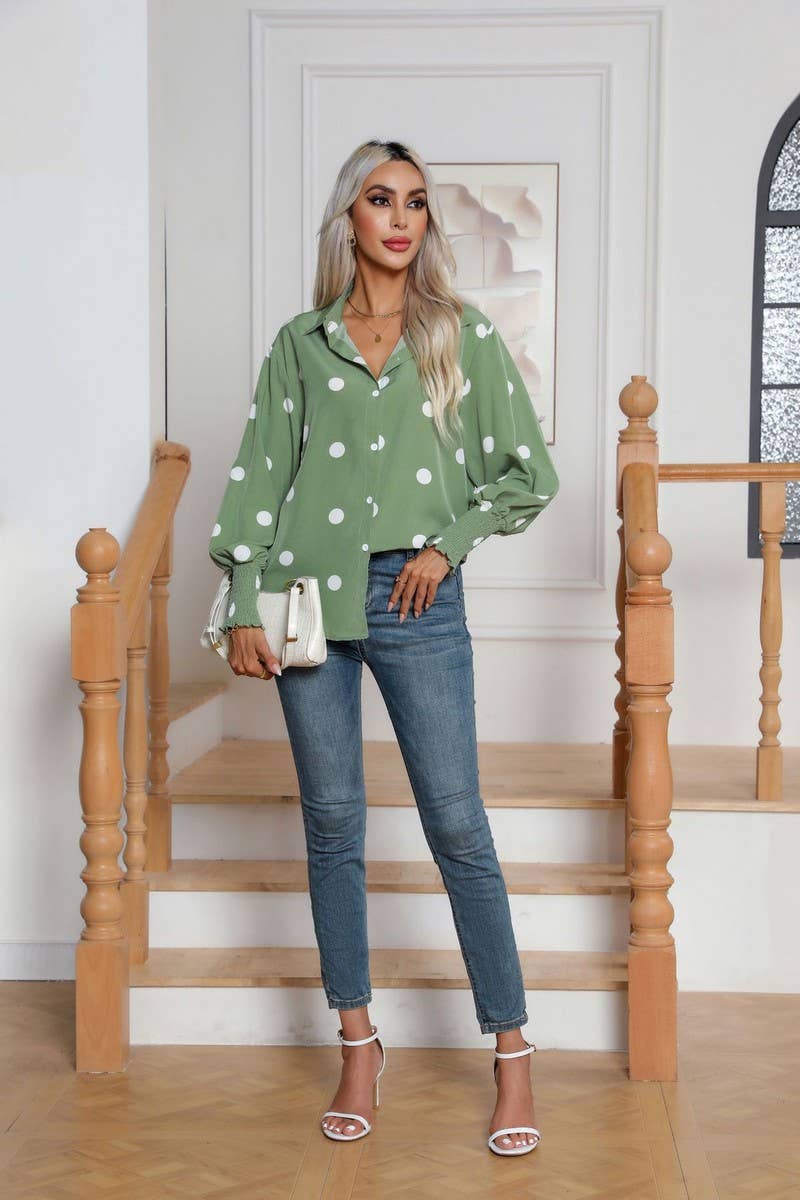 CWTBLL0698_Button Down Casual Long Sleeve Print Top