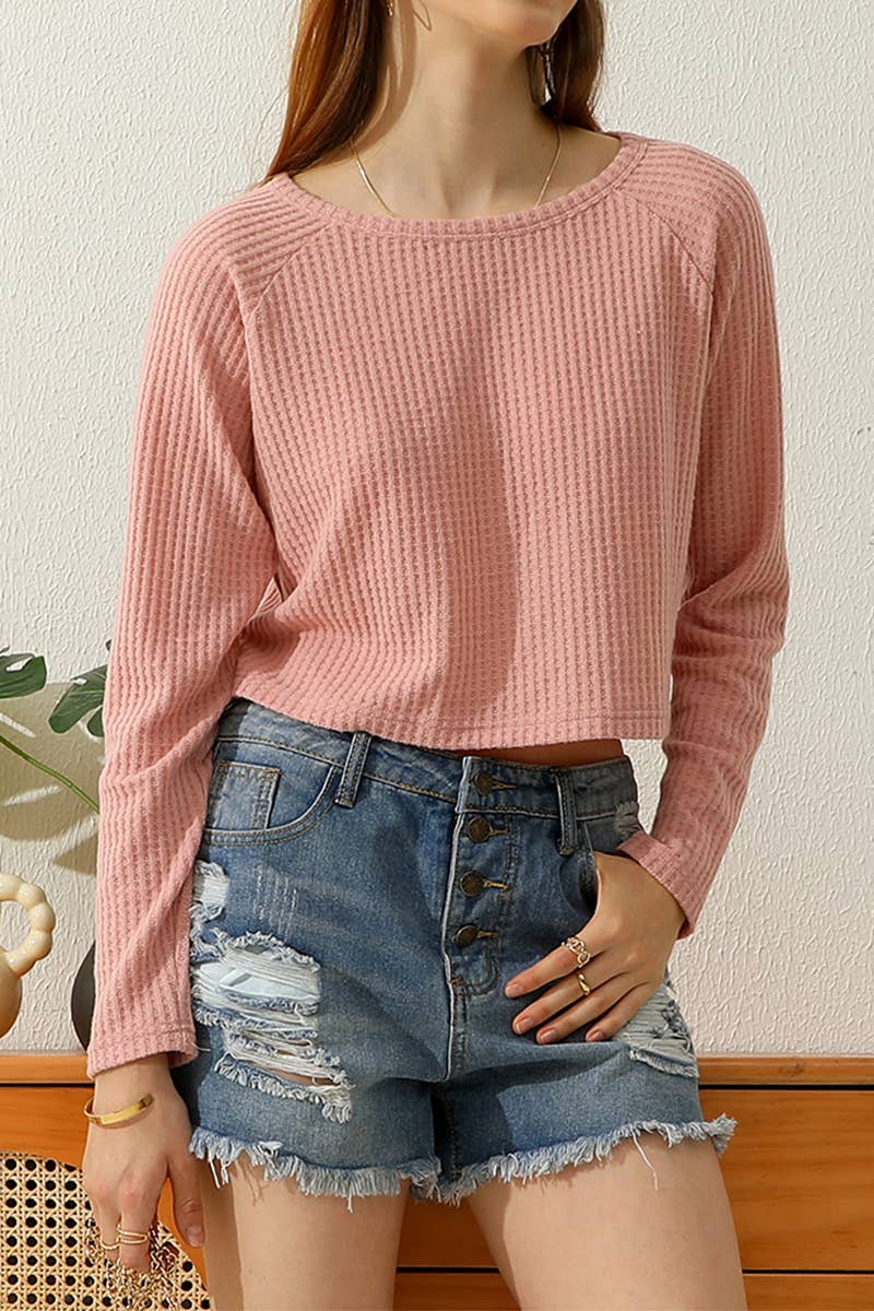 CWTTL1485_Casual Round Neck Loose Fit Long Sleeve Tops