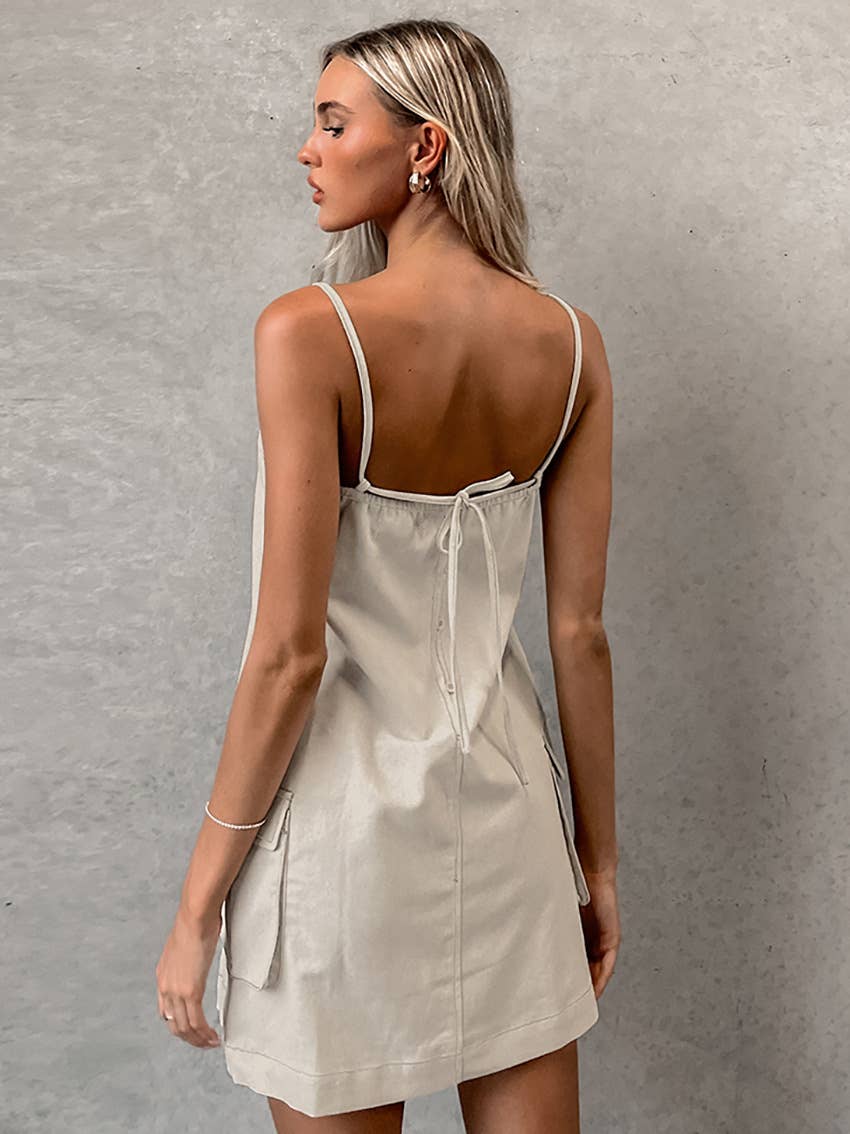 Elegant solid color tie strap cami dress