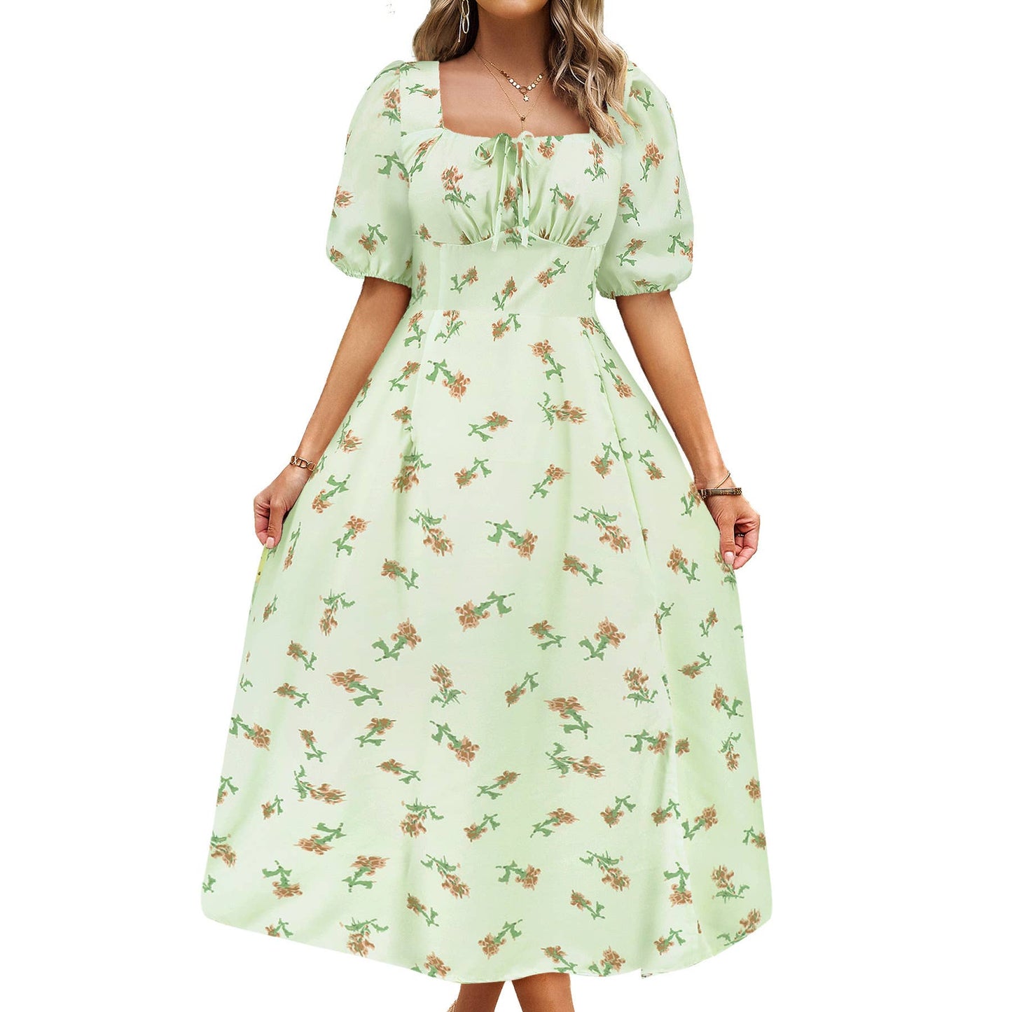 Floral Elegant Lantern Sleeve Dress