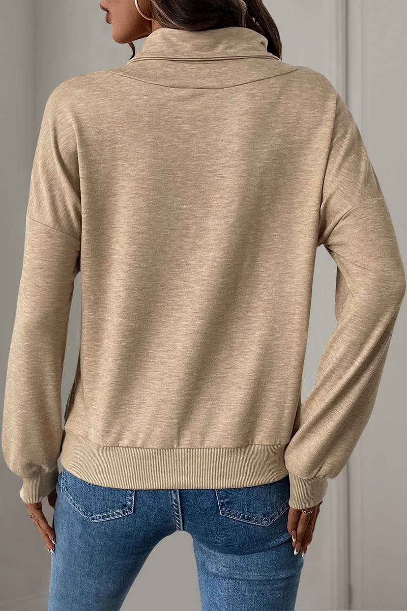 CWTBLL2299_SOLID COLOR PLEATED BUTTON STAND SWEATSHIRT