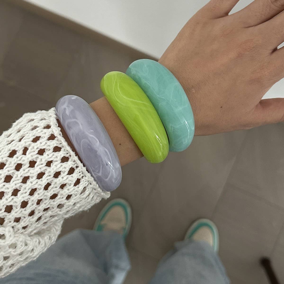 Thin Open Cuff Acrylic Bracelet for Petite Women