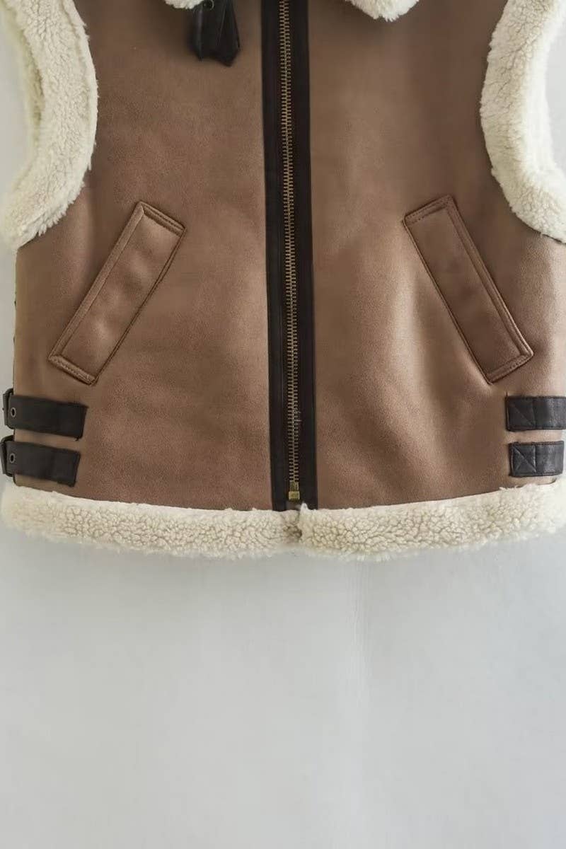 CWOV0467_FUR LAPEL THICKENED VEST COAT