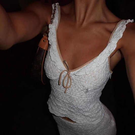 Casual Lace Tank Top with Contrast Trim