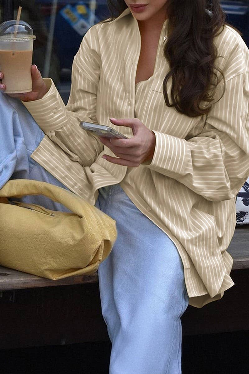 CWTBLL4127_SIMPLE STYLE BUTTON STRIPE CASUAL CARDIGAN