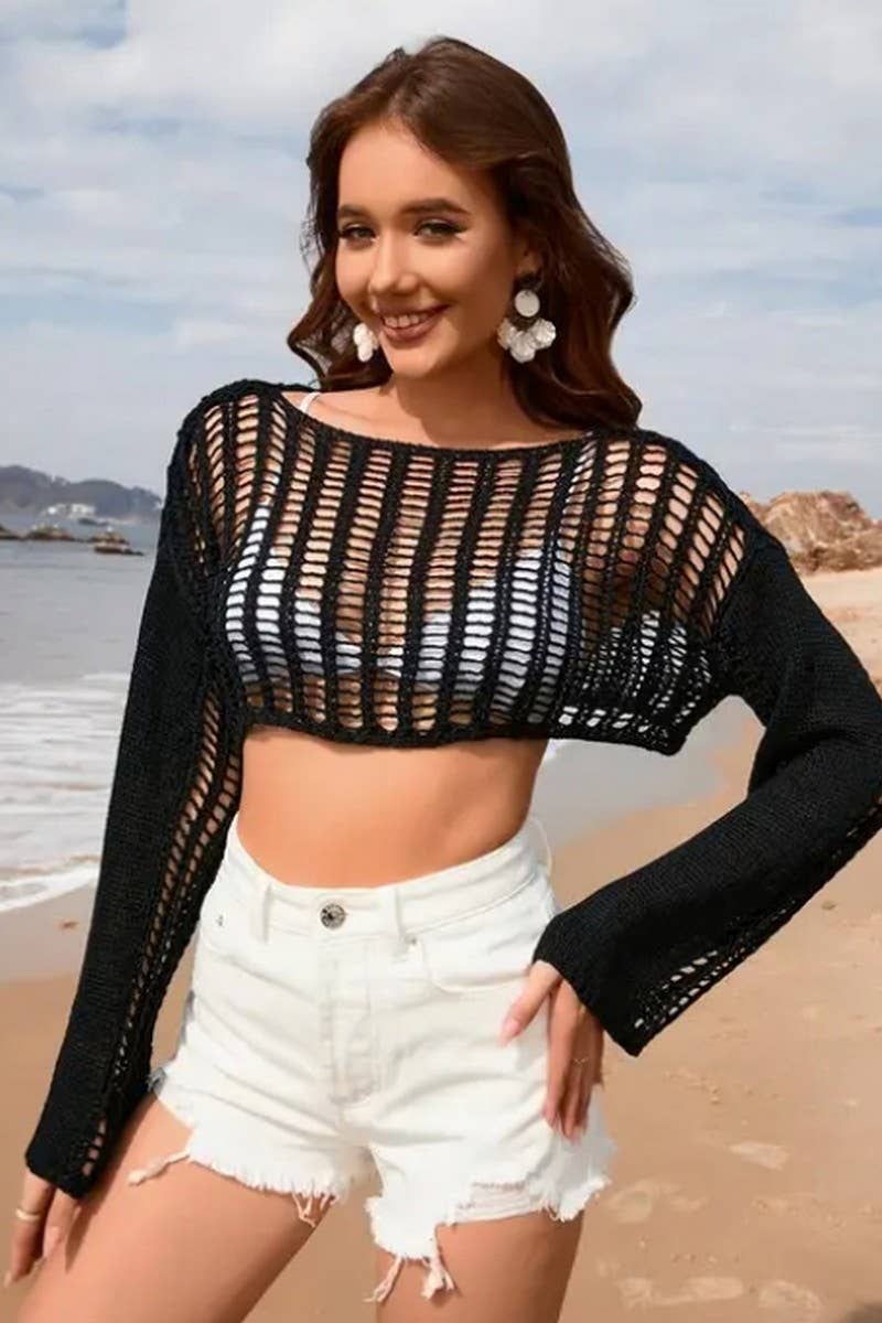 CWTTL1986_SUMMER LOOSE ROUND NECK HOLLOW CARDIGAN