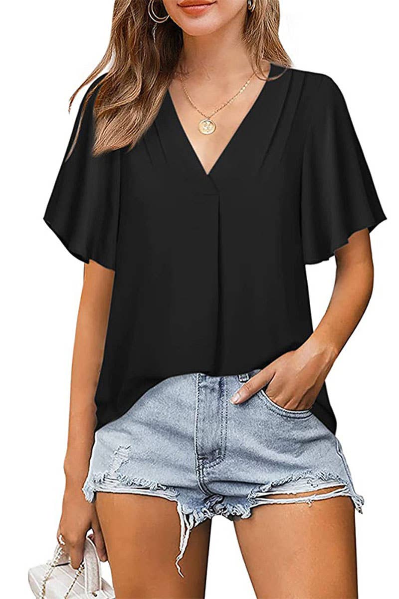 CWTBLS0304_V-Neck Shirt Sleeve Top