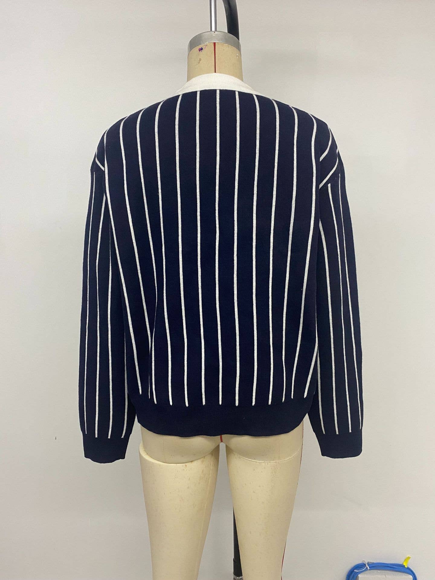 College casual street lapel striped sweater