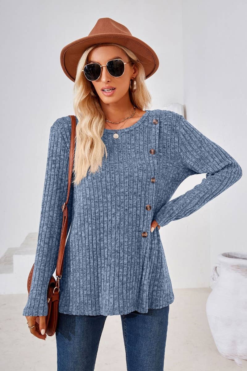 CWOSWL6443_WINTER CREW-NECK LONG-SLEEVED SLIT SWEATER