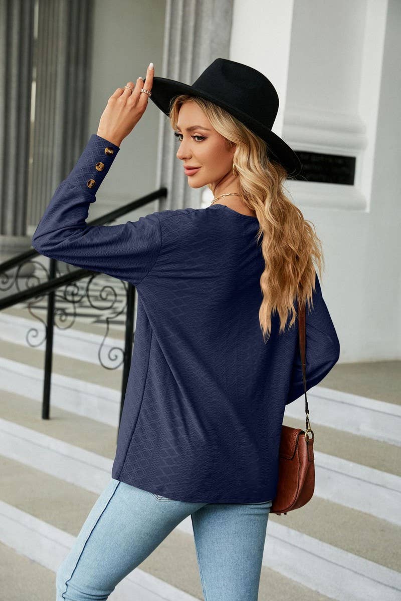 CWTTL1591_V-neck Pullover Long Sleeve Top