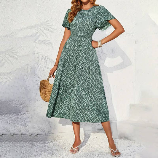 Floral dress with lotus sleeves