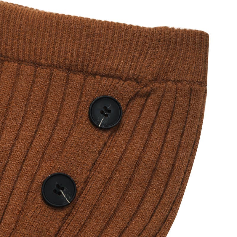 CASUAL KNIT WRAP HIP SPLIT BUTTON COMMUTER SKIRT