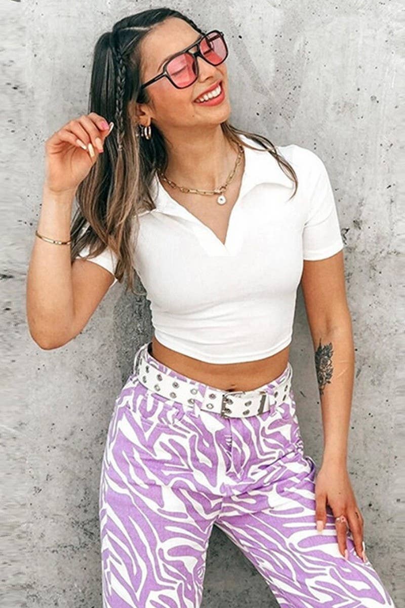 CWTBLS1809_SLIM FIT THREADED POLO NECK SHORT SLEEVE T-SHIRT