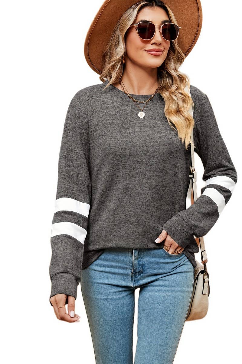 CWTBLL2387_ROUND NECK LONG SLEEVE COLORBLOCK BOTTOMING TOP