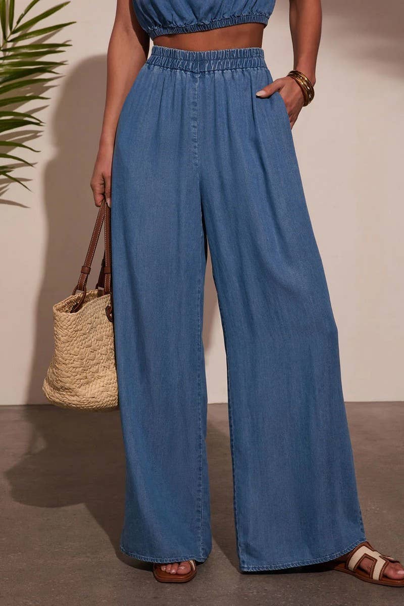 CWSS1273_CASUAL TUBE TOP BRAIDED WIDE-LEG PANTS SUIT