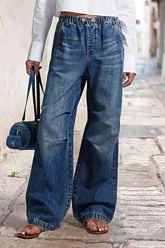 CWJP0585_MID WAIST PLEATED WIDE LEG STRAIGHT JEANS