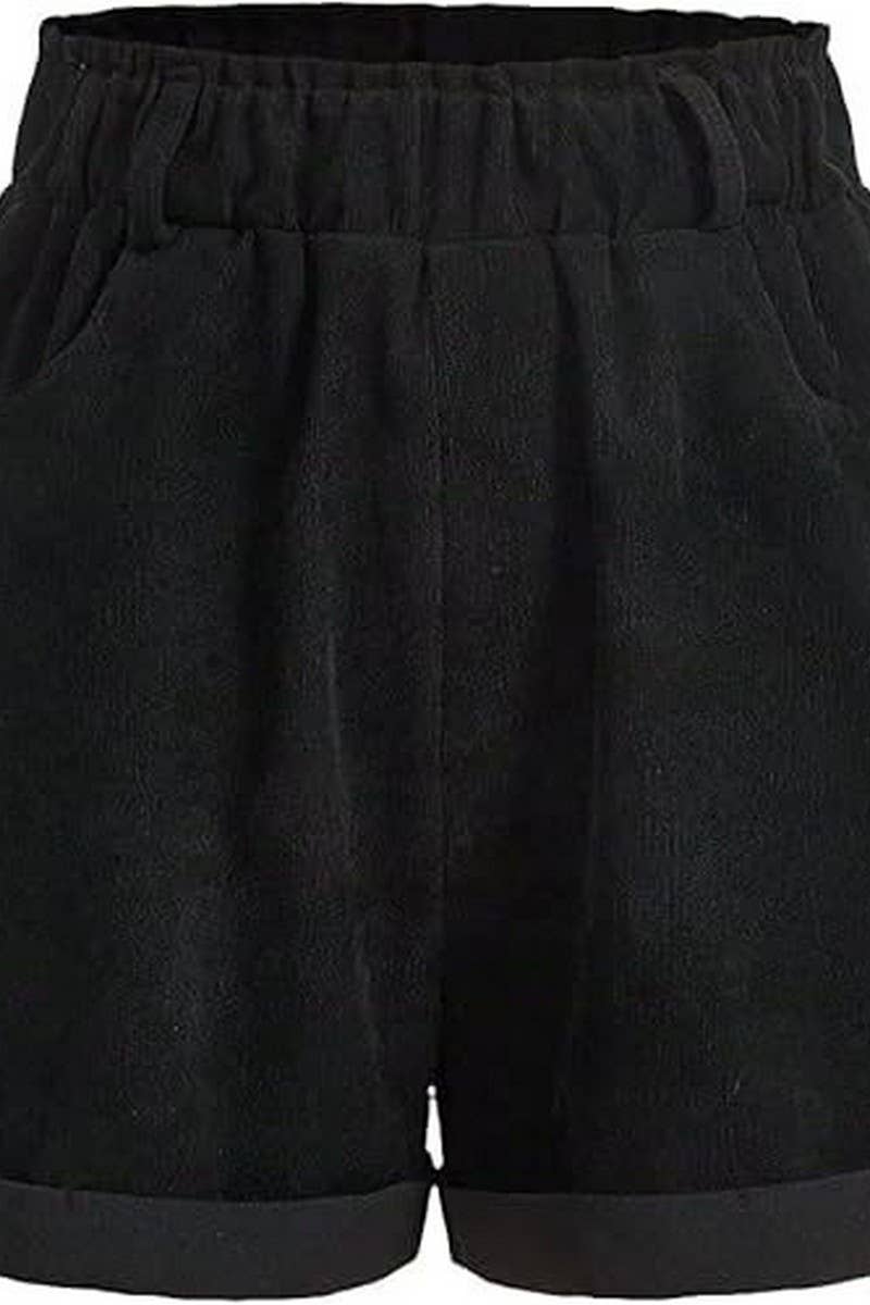 CWBSP0570_CORDUROY PAPERBAG WAIST ELASTIC STRAIGHT SHORTS