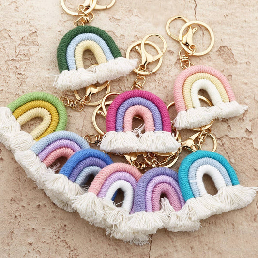 Macrame Rainbow Keychain Boho Car Hanging Decor_CWAB5031