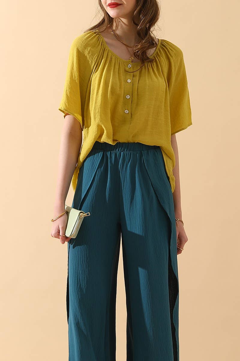 CWBLP420_BANDED FRONT OPENING SLIT LEG WIDE PANTS