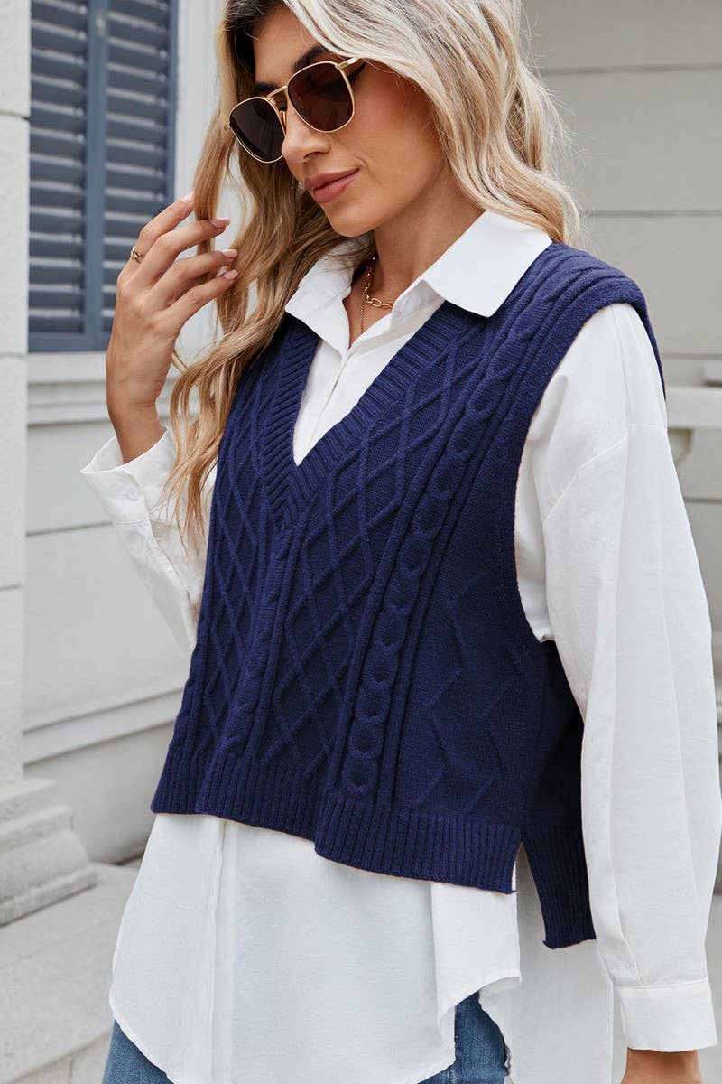 CWOV00138_SOLID COLOR V-NECK LOOSE VEST SWEATER